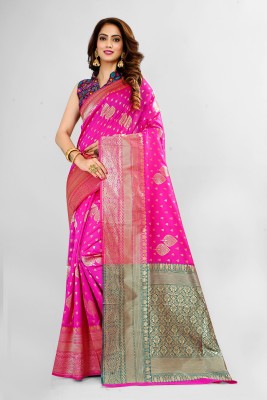 Homigoz Woven Banarasi Silk Blend Saree(Magenta)