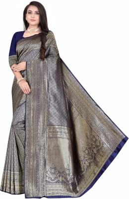 JT FASHION Self Design, Woven Banarasi Silk Blend Saree(Blue)