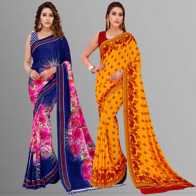 Anand Sarees Floral Print Bollywood Georgette Saree(Pack of 2, Multicolor)