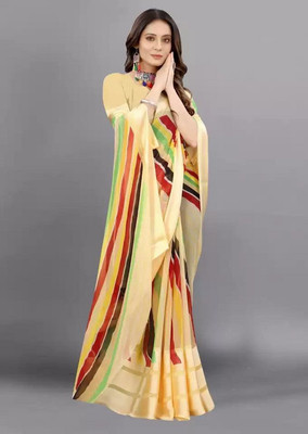 Hetvi Fashion Striped Bollywood Georgette Saree(Yellow)