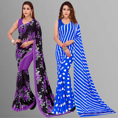 kashvi sarees Digital Print Bollywood Georgette Saree(Pack of 2, Multicolor)