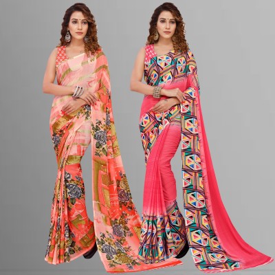 Anand Sarees Printed Bollywood Georgette Saree(Pack of 2, Multicolor)