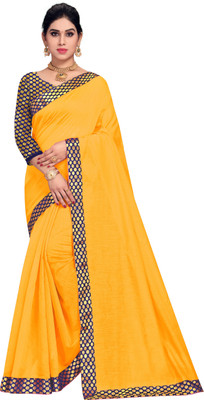 Sidhidata Self Design Chanderi Cotton Blend Saree(Yellow)