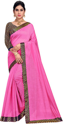 Sidhidata Polka Print, Solid/Plain Chanderi Cotton Blend Saree(Pink)