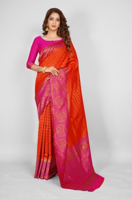 Aformi Woven Banarasi Pure Silk Saree(Orange)