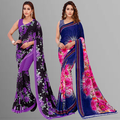 kashvi sarees Digital Print Bollywood Georgette Saree(Pack of 2, Multicolor)