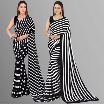 Anand Sarees Polka Print Bollywood Georgette Saree(Pack of 2, Black)