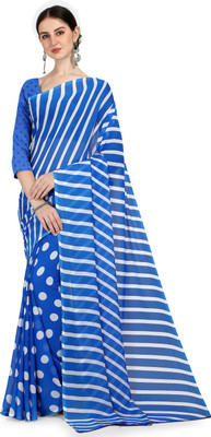 kashvi sarees Striped, Polka Print Daily Wear Georgette Saree(Blue)