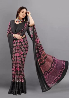 Hetvi Fashion Geometric Print Bollywood Georgette Saree(Black)