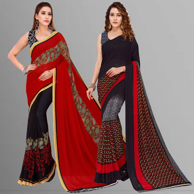 Anand Sarees Printed Bollywood Georgette Saree(Pack of 2, Multicolor)