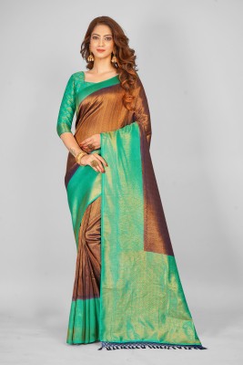 Aformi Woven Banarasi Pure Silk Saree(Brown)