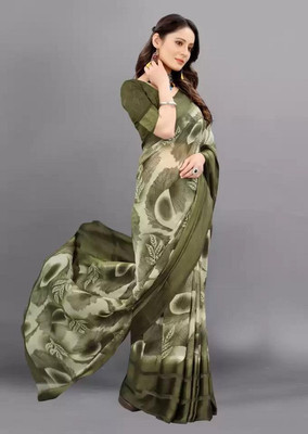 Sanwariya Silk Floral Print Bollywood Georgette Saree(Green)