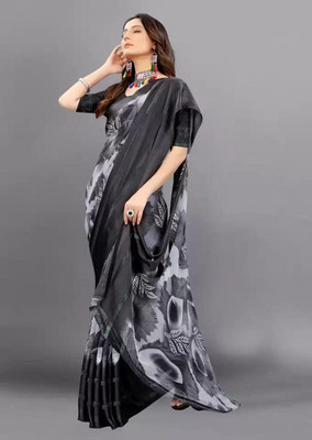 Sanwariya Silk Floral Print Bollywood Georgette Saree(Black)