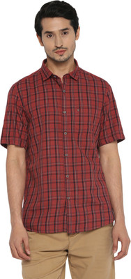 TURTLE Men Checkered Formal Maroon Shirt