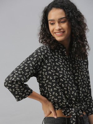 Showoff Women Printed Casual Black Shirt