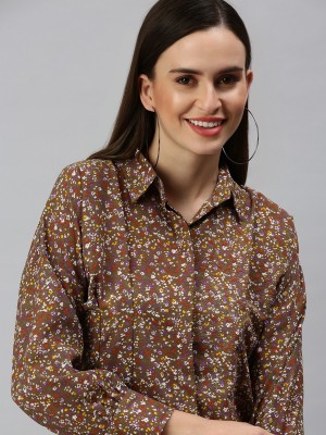 Showoff Women Printed Casual Brown Shirt