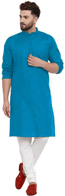 PRASUNS Men Solid Straight Kurta(Blue)