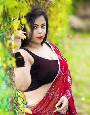 REDFISH Printed Daily Wear Chiffon Saree(Red)