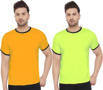 WRODSS Solid Men Round Neck Light Green, Yellow T-Shirt