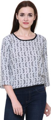 Aditii's Mantra Casual 3/4 Sleeve Printed Women White Top