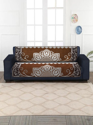 Multitex Chenille 3 Seater Sofa Floral Cover(Pack of 2 Gold)