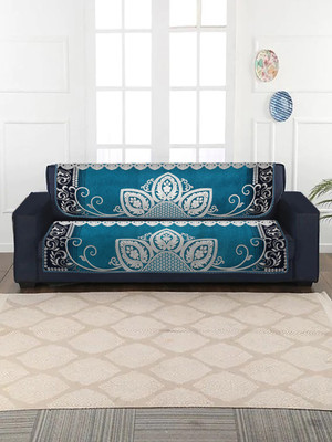 Multitex Chenille 3 Seater Sofa Floral Cover(Pack of 2 Blue)