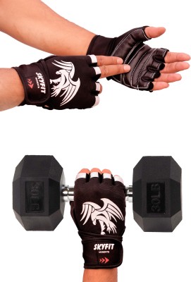 SKYFIT GYM WORKOUT AND SPORTS EXERCISE GLOVES Gym & Fitness Gloves(BLACK & WHITE)