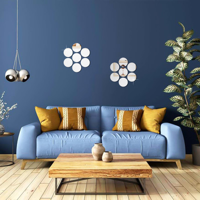 Bnezz 15 cm 14CircleSilver Self Adhesive Sticker(Pack of 14)