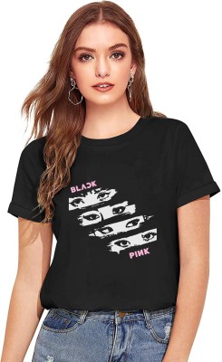 RS Print Typography Women Round Neck Black T-Shirt