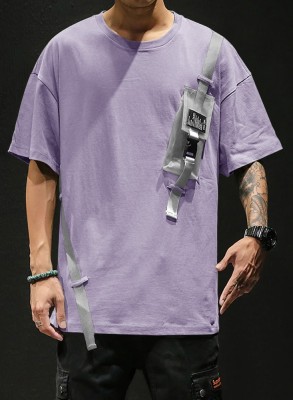 EyeBogler Solid Men Round Neck Purple T-Shirt