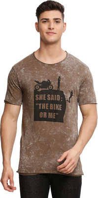 Selfusion Washed, Washed/Ombre Men V Neck Brown T-Shirt