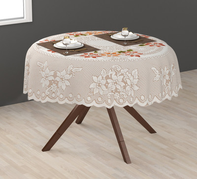 EASTTARDOMM Floral 4 Seater Table Cover(Cream (Medium), Net Cloth, Cotton)