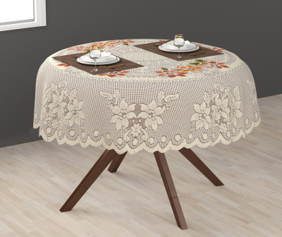 EASTTARDOMM Floral 4 Seater Table Cover(Rust (Medium), Net Cloth, Cotton)