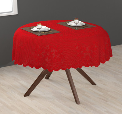 EASTTARDOMM Floral 4 Seater Table Cover(Maroon (Medium), Net Cloth, Cotton)