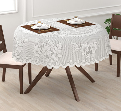 EASTTARDOMM Floral 4 Seater Table Cover(White (Medium), Net Cloth, Cotton)