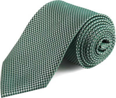 PELUCHE Trendy Green Colored Microfiber Neck Checkered Men Tie