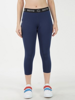 Goto Sports Solid Women Dark Blue Tights