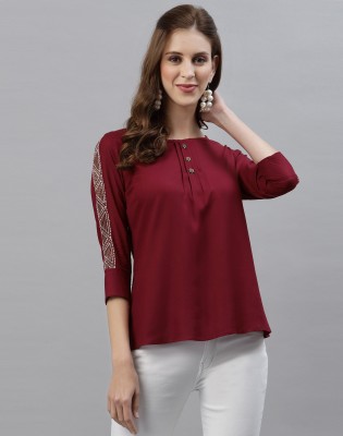 Swaron Casual Tie & Dye, Solid Women Maroon Top