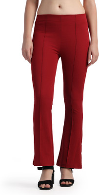 WOMFIT Regular Fit Women Maroon Trousers