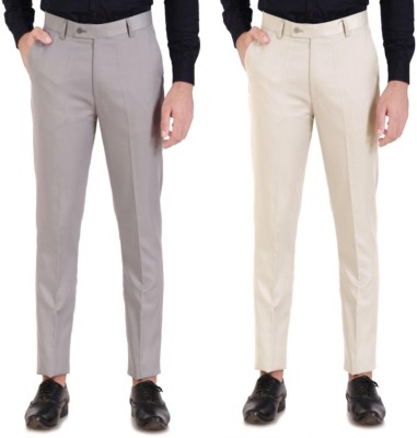 ELANHOOD Regular Fit Men Grey, Cream Trousers