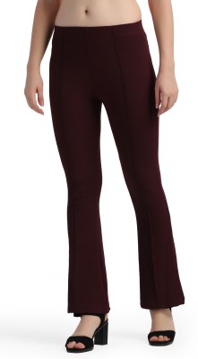 WOMFIT Regular Fit Women Maroon Trousers