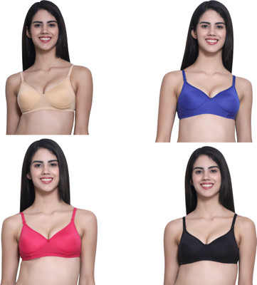 Vokan VOKAN Women Full Coverage Lightly Padded Bra Black Blue Pink Beige Women Bralette Lightly Padded Bra(Black, Beige, Pink, Blue)