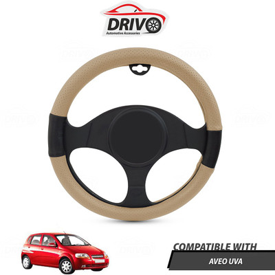 Drivo Steering Cover For Chevrolet Aveo UVA(Beige, Black, Leatherite)