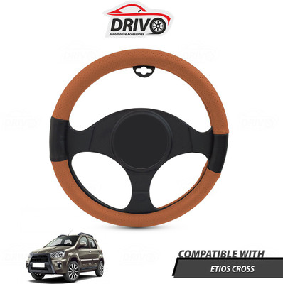 Drivo Steering Cover For Toyota Etios Cross(Tan, Black, Leatherite)