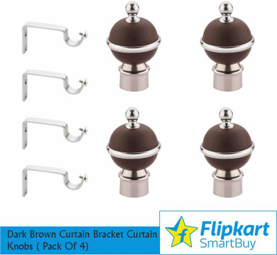 Flipkart SmartBuy Brown, Silver Rod Rail Bracket, Curtain Hooks, Curtain Knobs Metal(Pack of 4)
