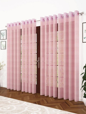 MSD Decor Hub 152 cm (5 ft) Window Polyester Transparent Curtain (Pack Of 4)(BabyPink, Self Design)