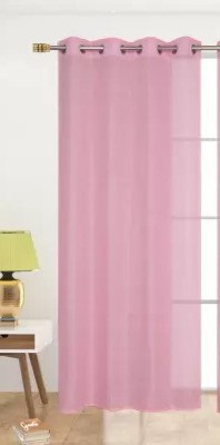 Vishu Enterprises 276 cm (9 ft) Blends Semi Transparent Long Door Curtain Single Curtain(Solid, Pink)