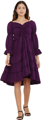 AskStar Women A-line Purple Above Knee/Mid Thigh Length Dress