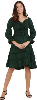 REESE Women Tiered Dark Green Dress