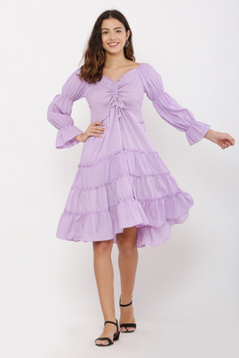 AskStar Women A-line Purple Above Knee/Mid Thigh Length Dress